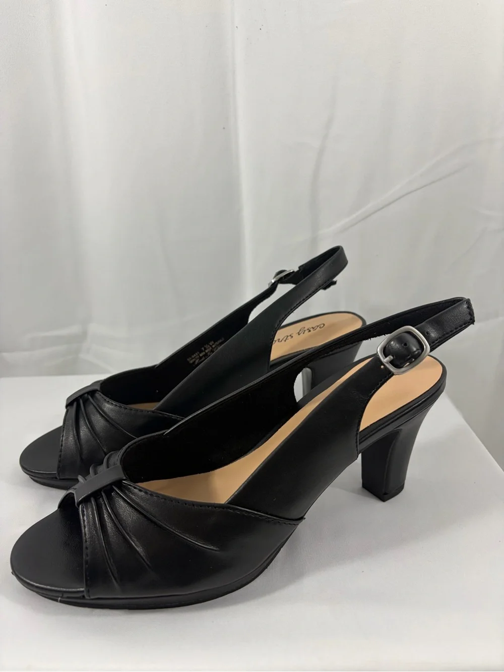 NWT Easy Street Women’s Size 7.5W Black Black Slingback Peep-Toe Heels
